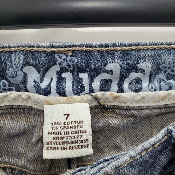 Mudd Junior's Vintage Y2K Light Wash Distressed Denim Low Rise Skinny Jeans Sz 7 - Picture 4 of 6